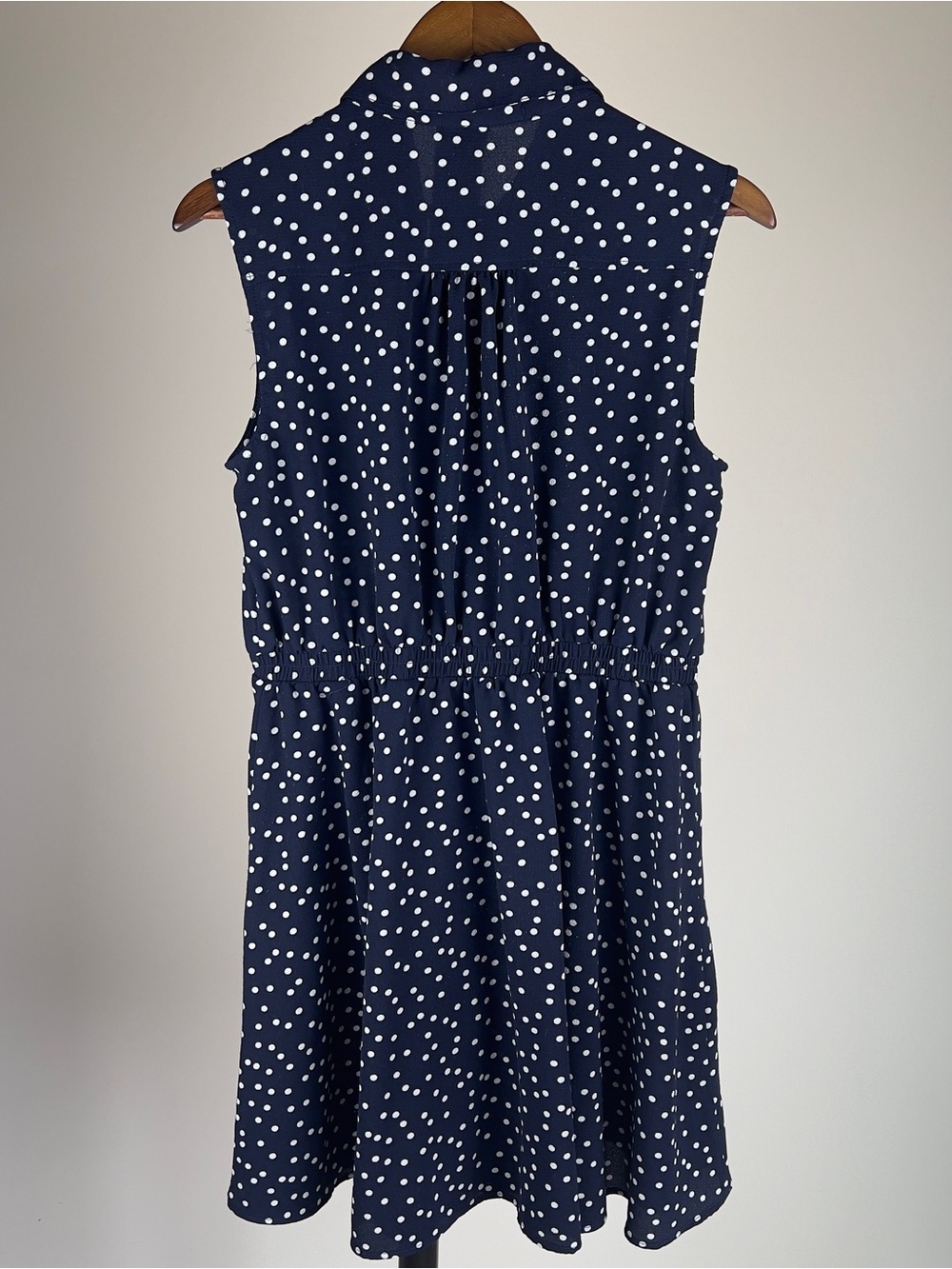 Always Indigo Navy Blue Polka Dot Sleeveless Shirtdress - Picture 6 of 8